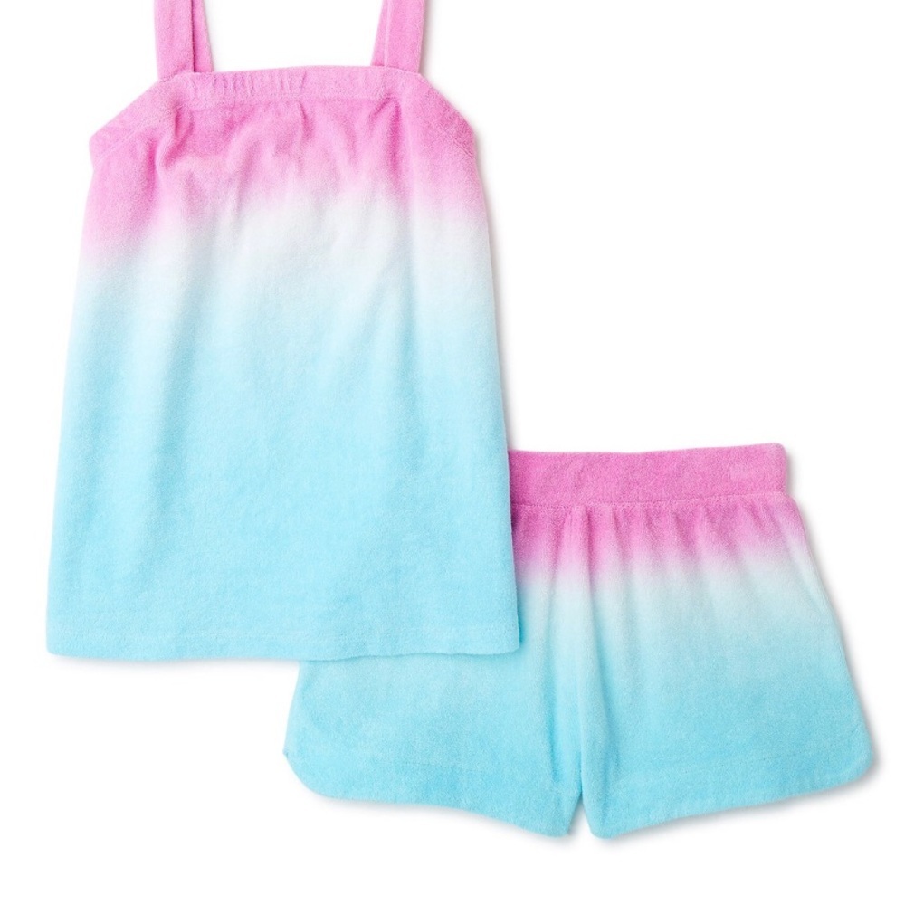 Girl’s‎ 2-Pc Terry Towel Blue & purple Ombre tank & Shorts Set size Large 10-12